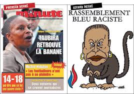 Ne te djathten tuaj, figura e ministres se dejtesise ne France, Chrisiane Taubira, e karikaturuar nga Charlie Hebdo pasi qe ajo ishte trajtuar si 'majmun' ne nje gazete tjeter franceze. 